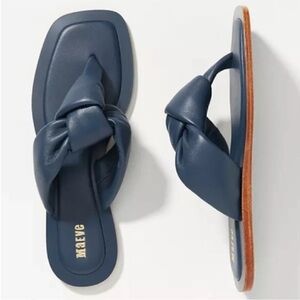 Anthropologie Maeve Puffy Knotted Leather Sandals Navy Blue 9